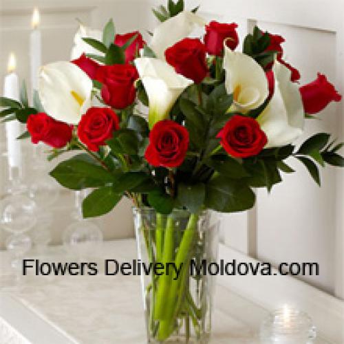 Elegant Red Roses and White Lilies