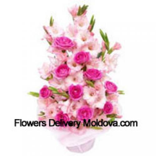 Beautiful Pink Roses and Gladiolus