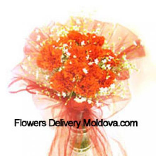 11 Orange Carnations in Vase