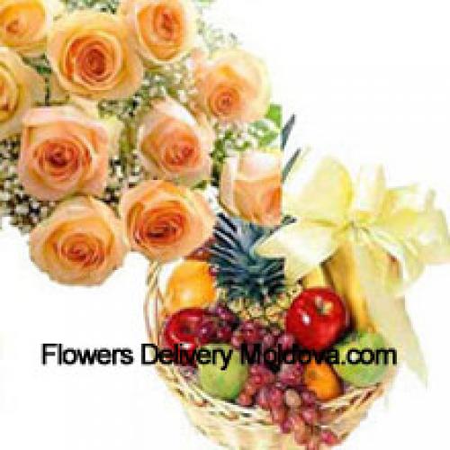 11 Orange Roses with 3 Kg Fruits