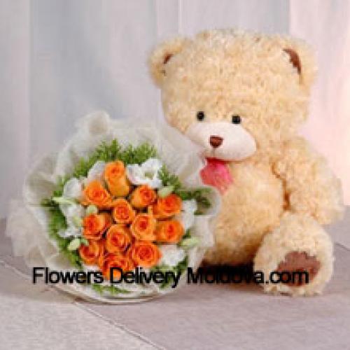 11 Orange Roses with Cute Teddy Bear